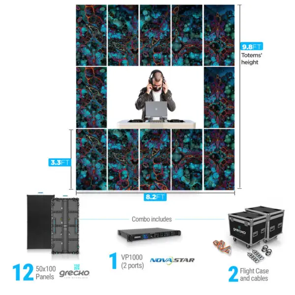 Led Video Wall NovaStar P3.91mm Totems 9.8' + 8.2' x 3.3' Outdoor Turn-Key LED System 12 Panels double