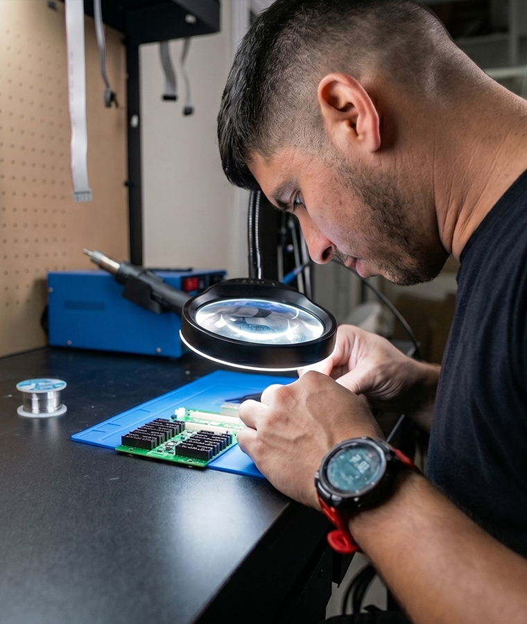 Technician working on an LED screen